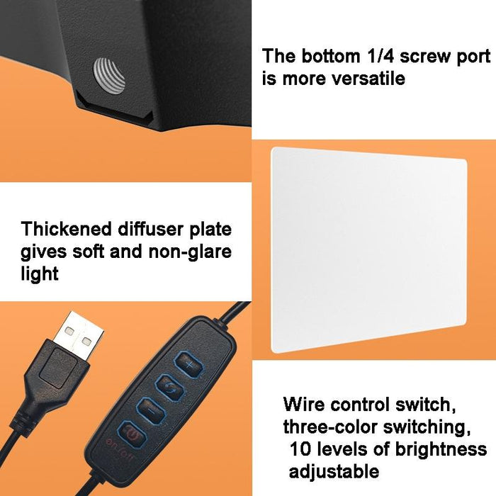 10 Inch 3000-6500K Three-Colour Temperature Photography Flat-Panel Live Fill Light - 0.5M Bracket