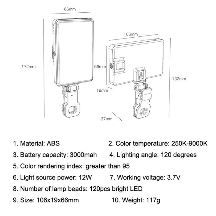 St-120C Mobile Phone Tablet Clip Fill Light Selfie Live Camera Portable Camera Lighting Black