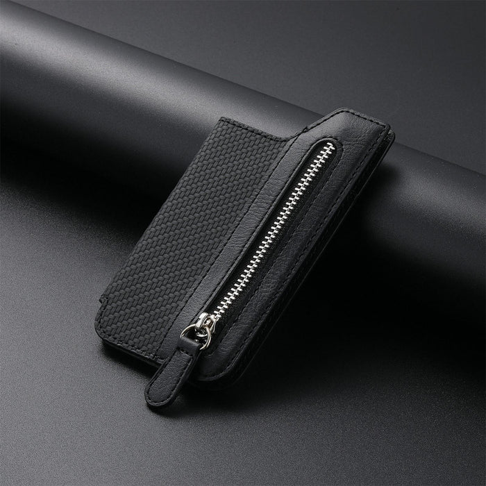 Leather Phone Card Holder With Zipper Flap