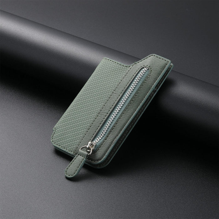 Leather Phone Card Holder With Zipper Flap