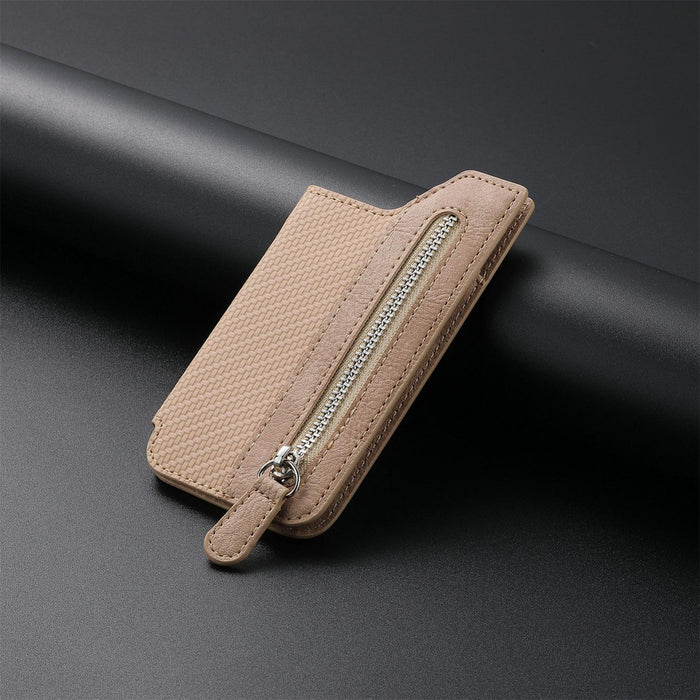 Leather Phone Card Holder With Zipper Flap