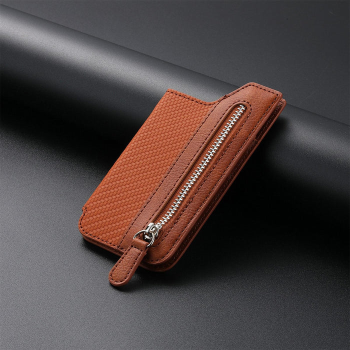 Leather Phone Card Holder With Zipper Flap
