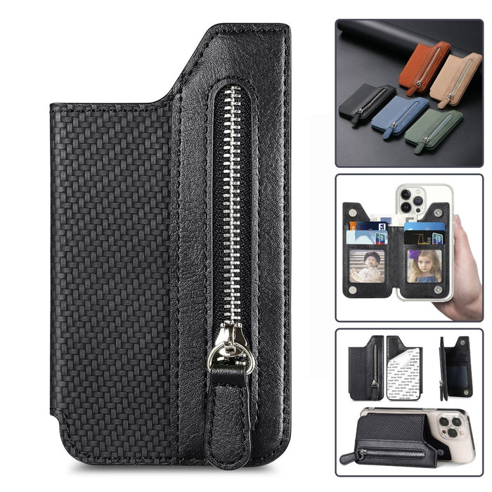 Leather Phone Card Holder With Zipper Flap
