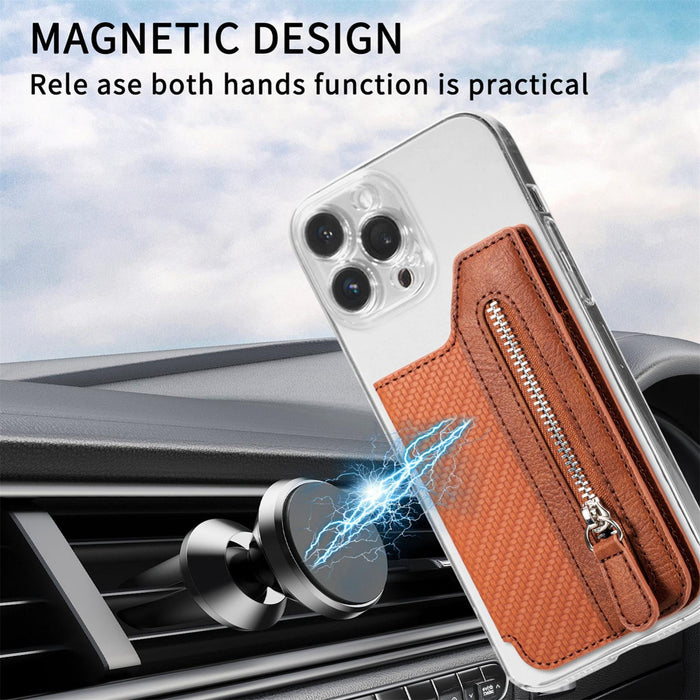 Leather Phone Card Holder With Zipper Flap