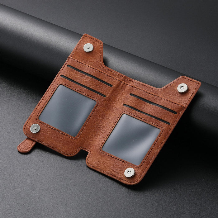Leather Phone Card Holder With Zipper Flap