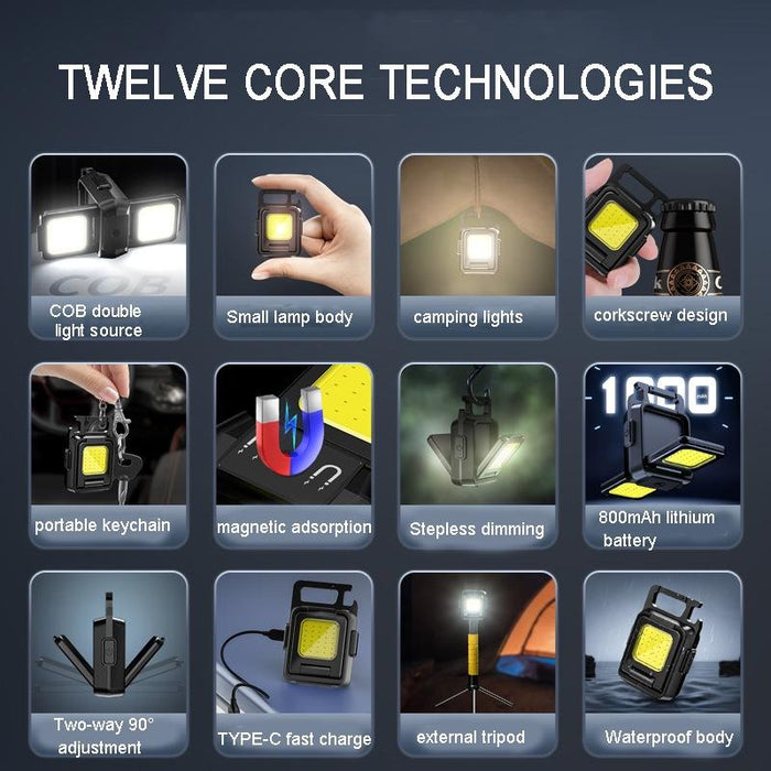 Compact Dual-Sided Cob Keychain Light