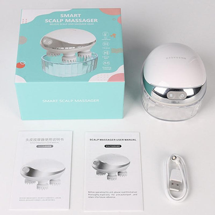 Electric Head Massager With Hot Compress & Vibration Waterproof English Version