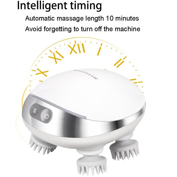 Electric Head Massager With Hot Compress & Vibration Waterproof English Version