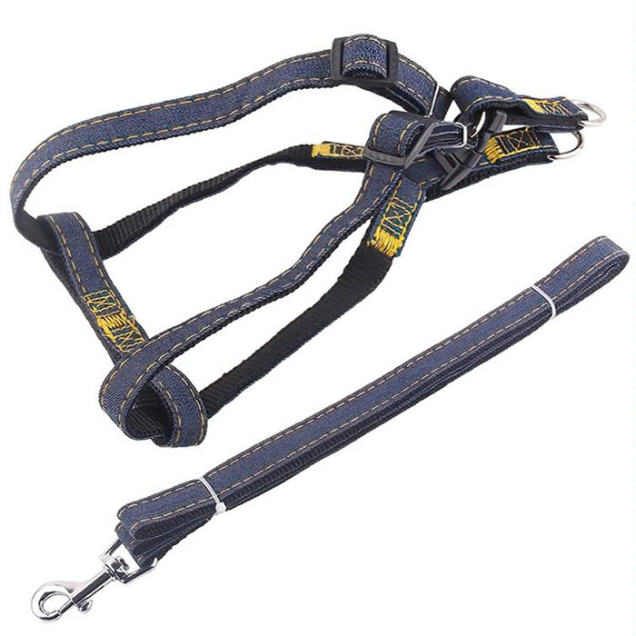 Strong Denim Dog Leash Set Size L