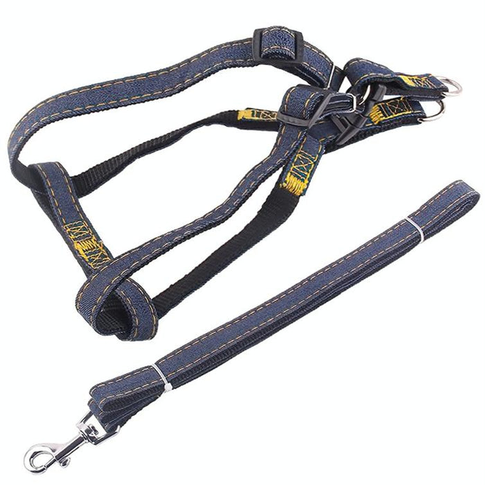 Strong Denim Dog Leash Set Size L