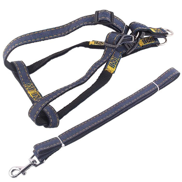 Strong Denim Dog Leash Set Size L