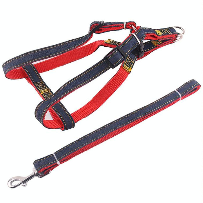 Strong Denim Dog Leash Set Size L