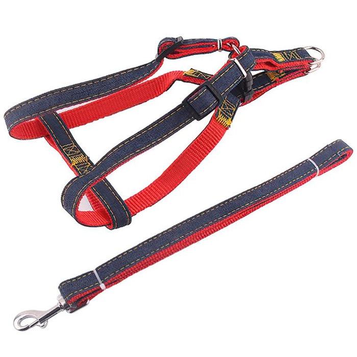 Strong Denim Dog Leash Set Size L