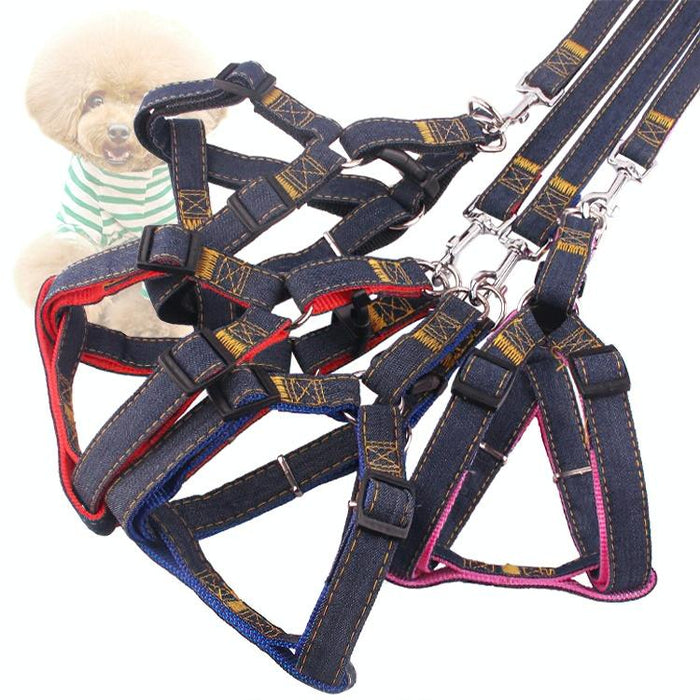 Strong Denim Dog Leash Set Size L