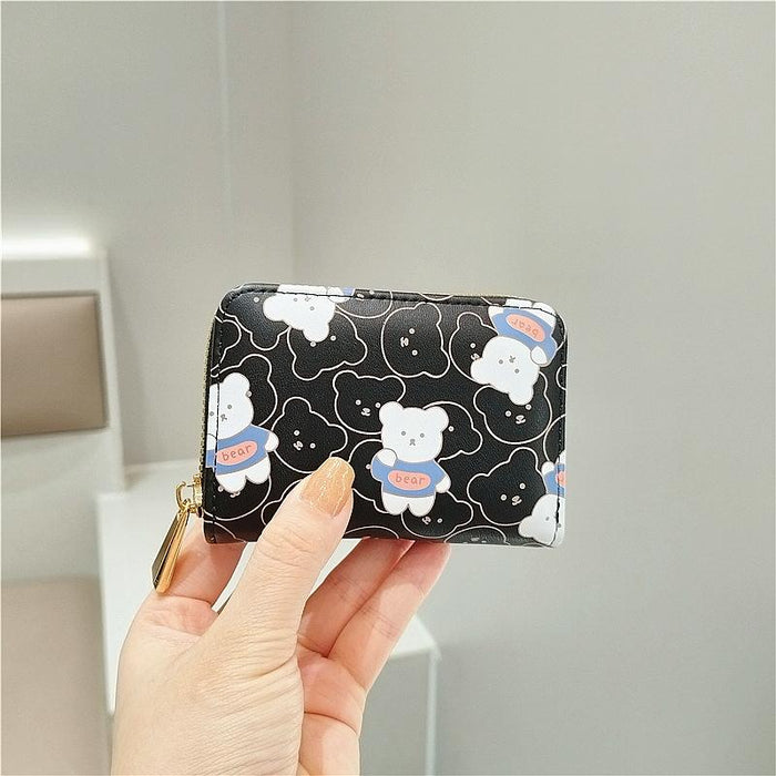 Cute Bear Print Multi Slot Card Holder Anti Degaussing Design