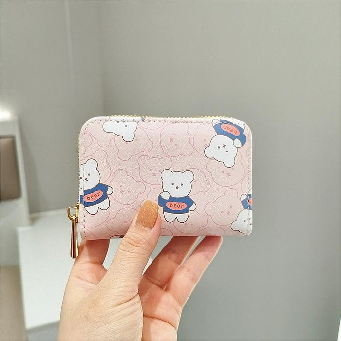 Cute Bear Print Multi Slot Card Holder Anti Degaussing Design