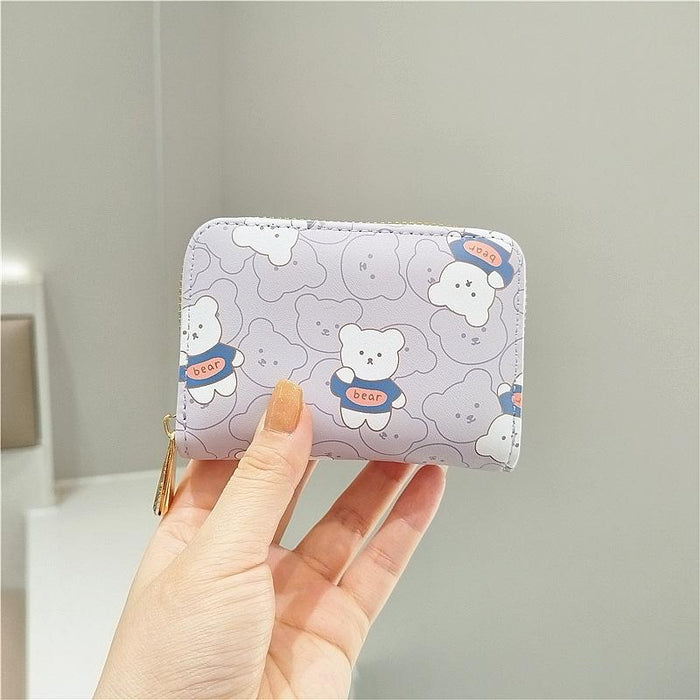 Cute Bear Print Multi Slot Card Holder Anti Degaussing Design