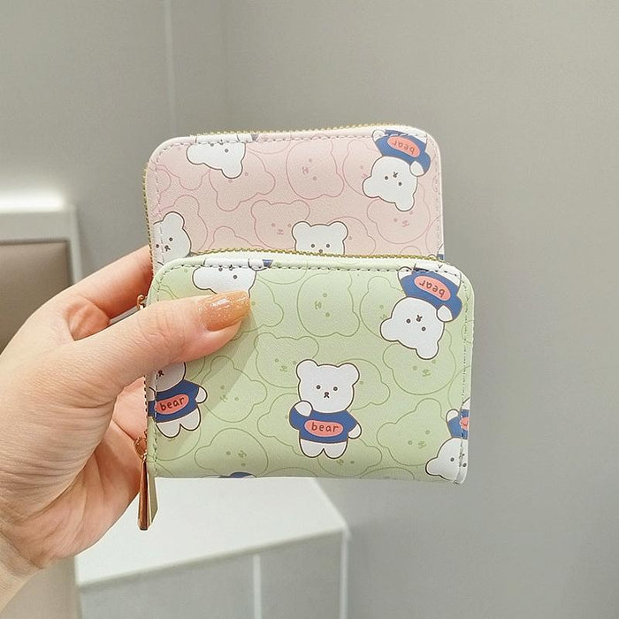 Cute Bear Print Multi Slot Card Holder Anti Degaussing Design
