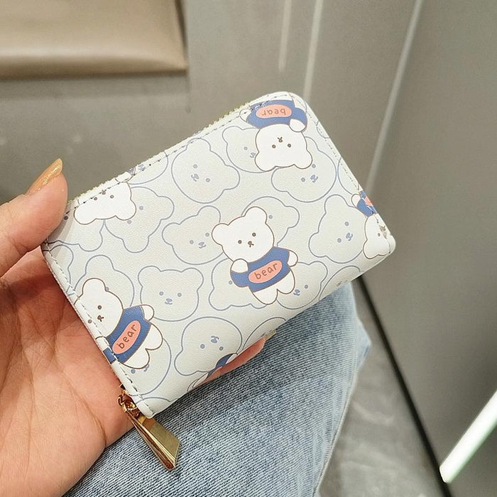 Cute Bear Print Multi Slot Card Holder Anti Degaussing Design