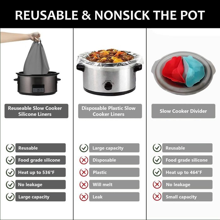 8Qt Slow Cooker Liners Reusable Silicone Leakproof