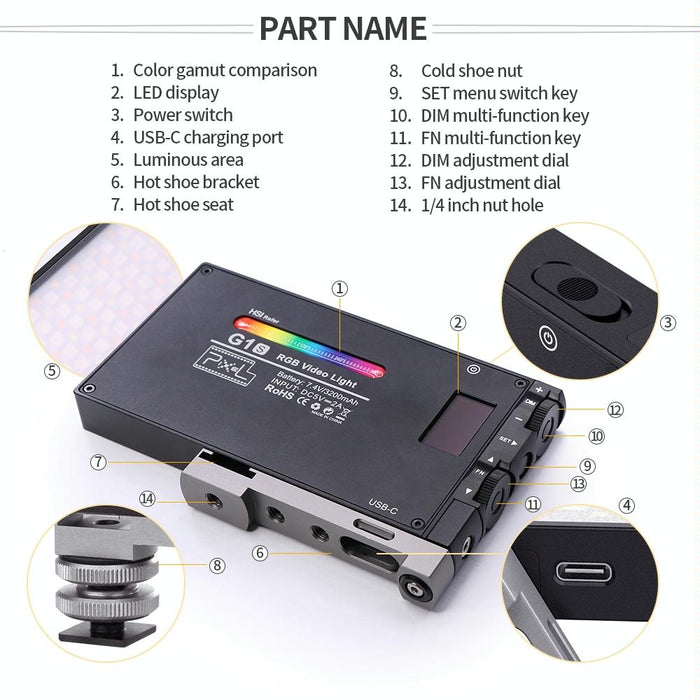 Pixel G1S Mini Outdoor Rgb Colour Fill Light Camera Small Desktop Lights A Set