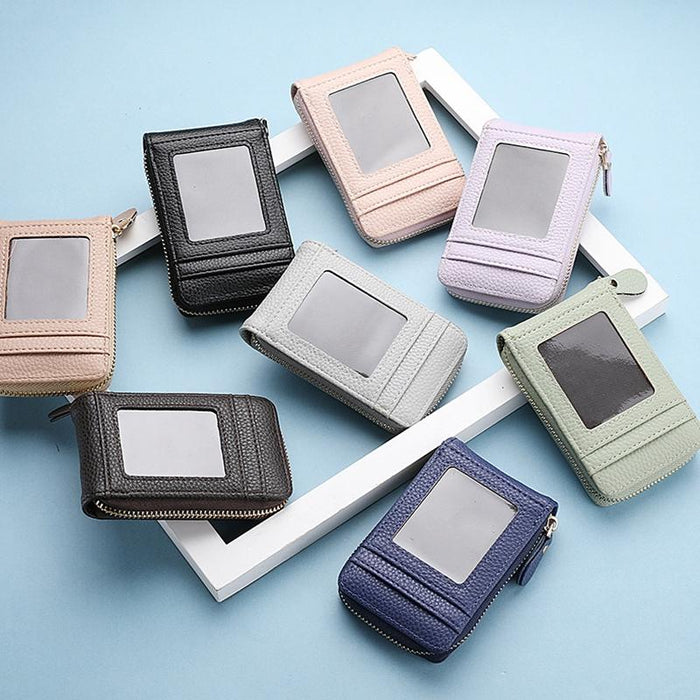 Multi Slot Short Card Holder With Zipper Coin Purse Pu Leather
