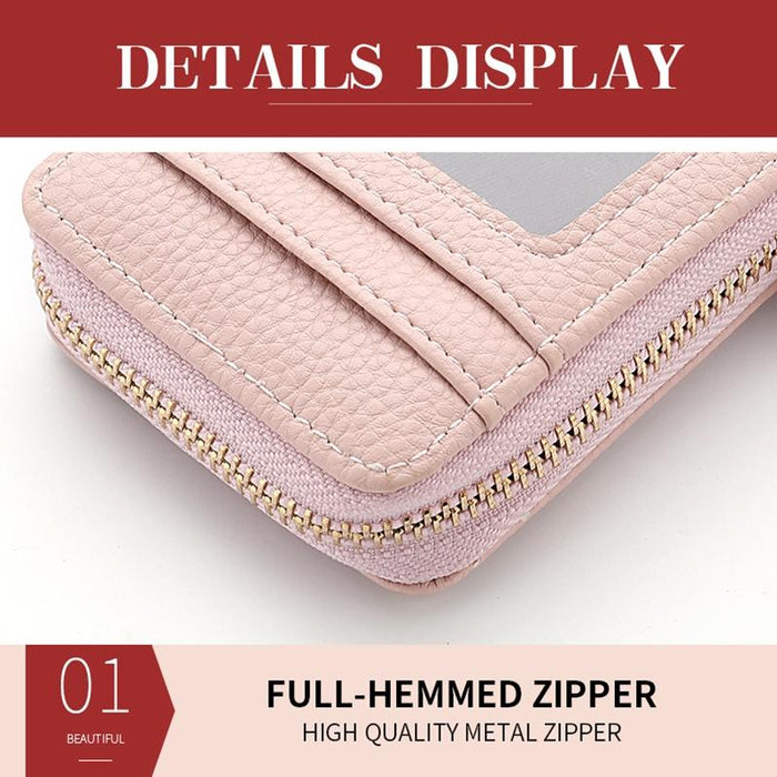 Multi Slot Short Card Holder With Zipper Coin Purse Pu Leather