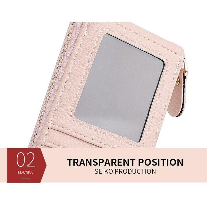 Multi Slot Short Card Holder With Zipper Coin Purse Pu Leather