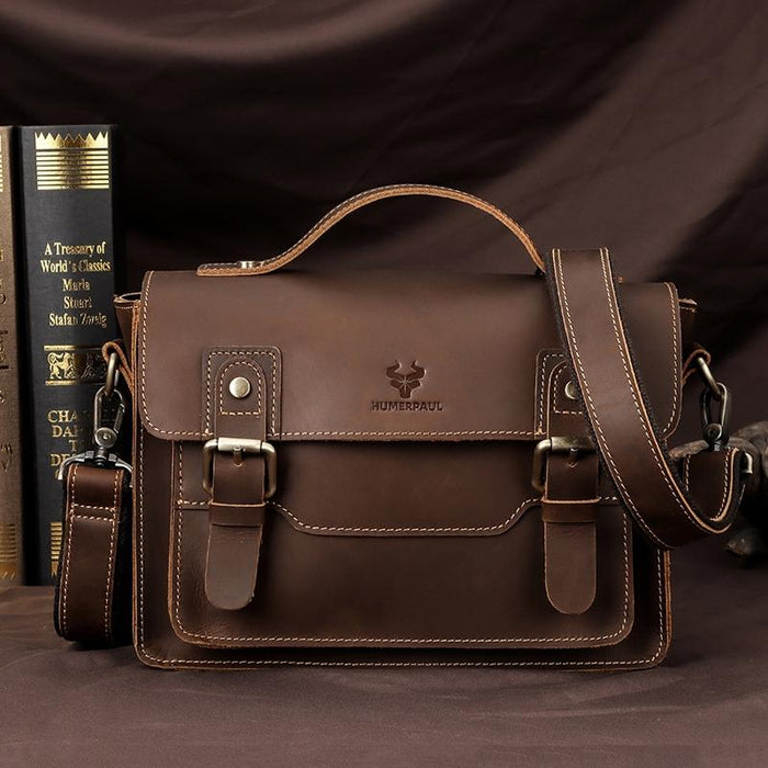 Retro Leather Men Crossbody Bag Small Square