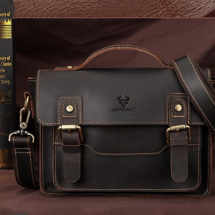 Retro Leather Men Crossbody Bag Small Square
