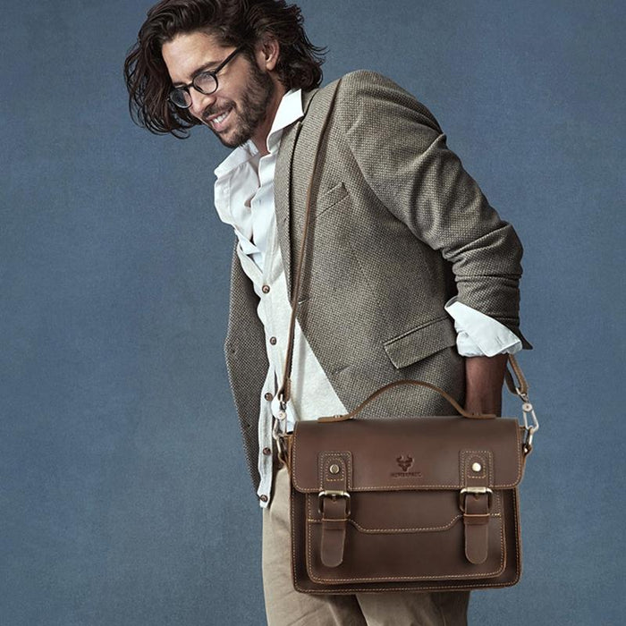 Retro Leather Men Crossbody Bag Small Square