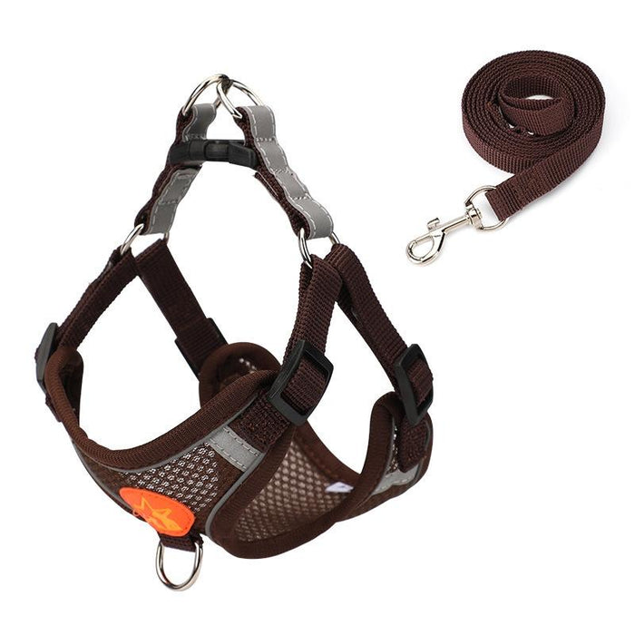 Reflective Dog Harness With Anti Break Leash Black Mesh