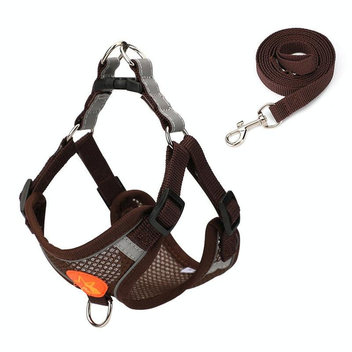 Reflective Dog Harness With Anti Break Leash Black Mesh