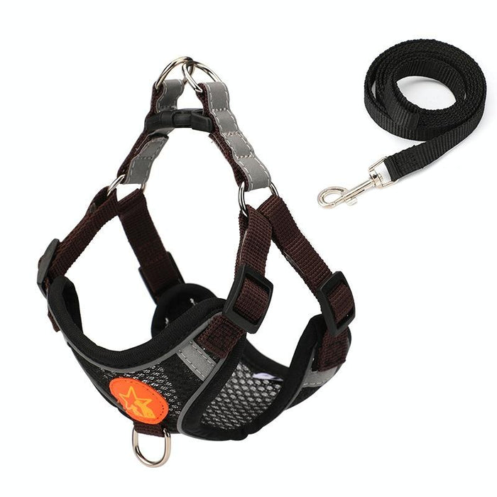 Reflective Dog Harness With Anti Break Leash Black Mesh