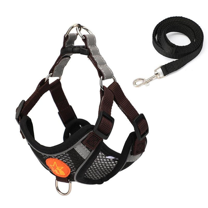 Reflective Dog Harness With Anti Break Leash Black Mesh
