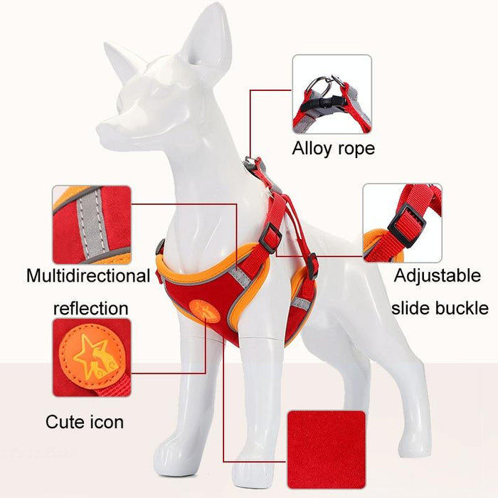 Reflective Dog Harness With Anti Break Leash Black Mesh