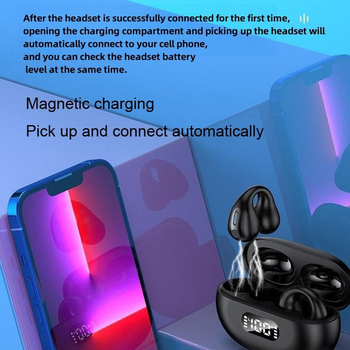 R15 Led Digital Display Ear Clip Wireless Noise Reduction Bluetooth Headphone