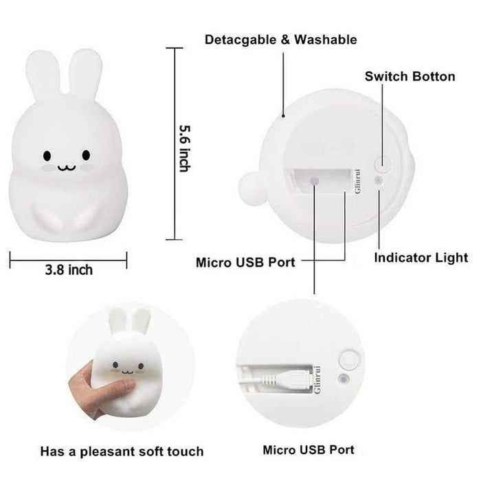 Rabbit Silicone Pat Night Light Colour Changing Children Gift Compatible With Most Devices