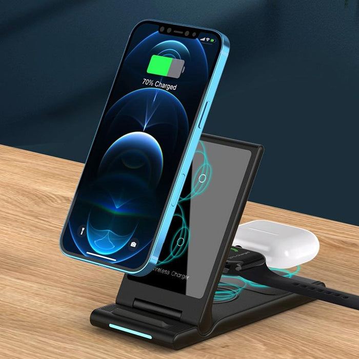 15W Foldable 3 In 1 Wireless Charger Black