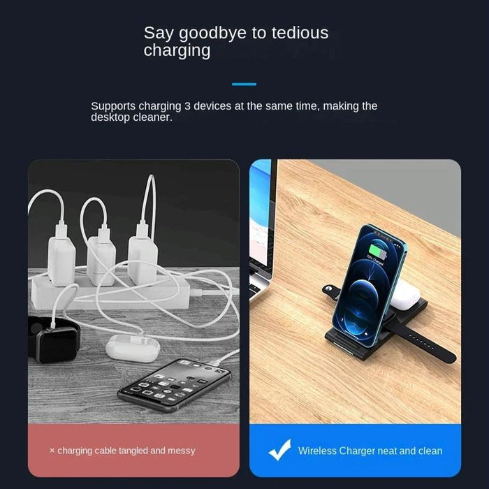 15W Foldable 3 In 1 Wireless Charger Black