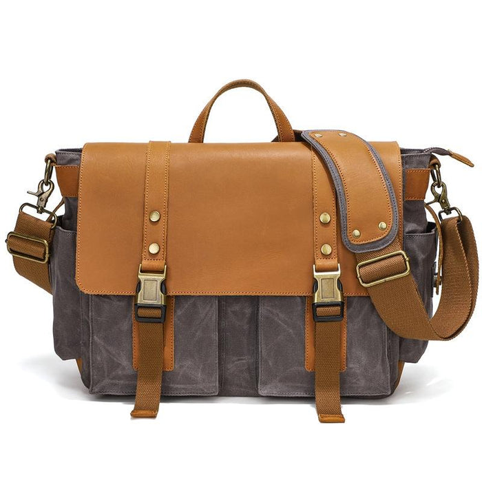 Leather Waxed Canvas Crossbody Bag For Outdoors