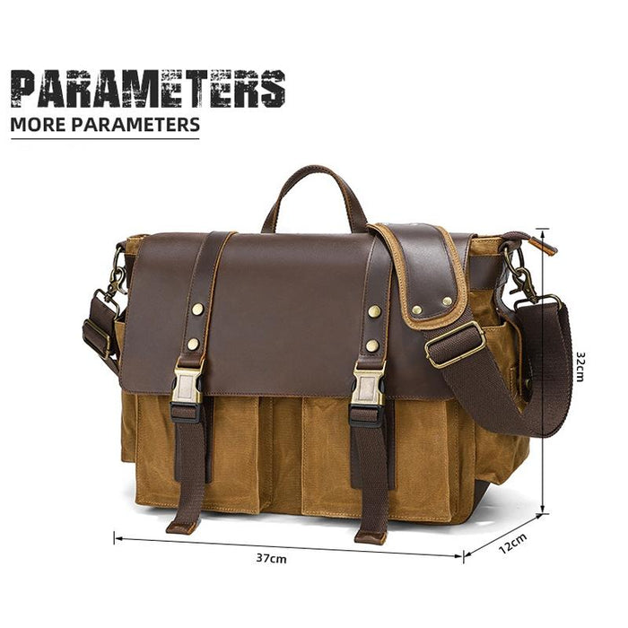 Leather Waxed Canvas Crossbody Bag For Outdoors