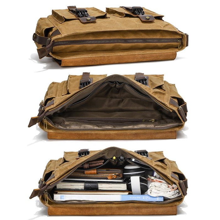 Leather Waxed Canvas Crossbody Bag For Outdoors