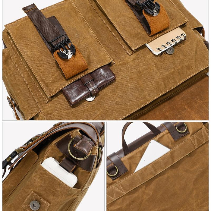 Leather Waxed Canvas Crossbody Bag For Outdoors