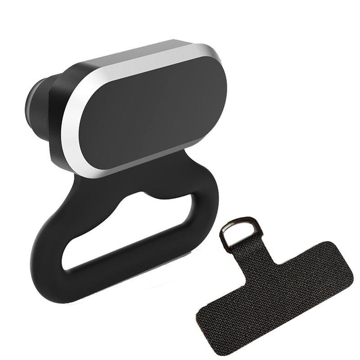 2 In 1 Phone Charger Dust Plug + Lanyard Set Black