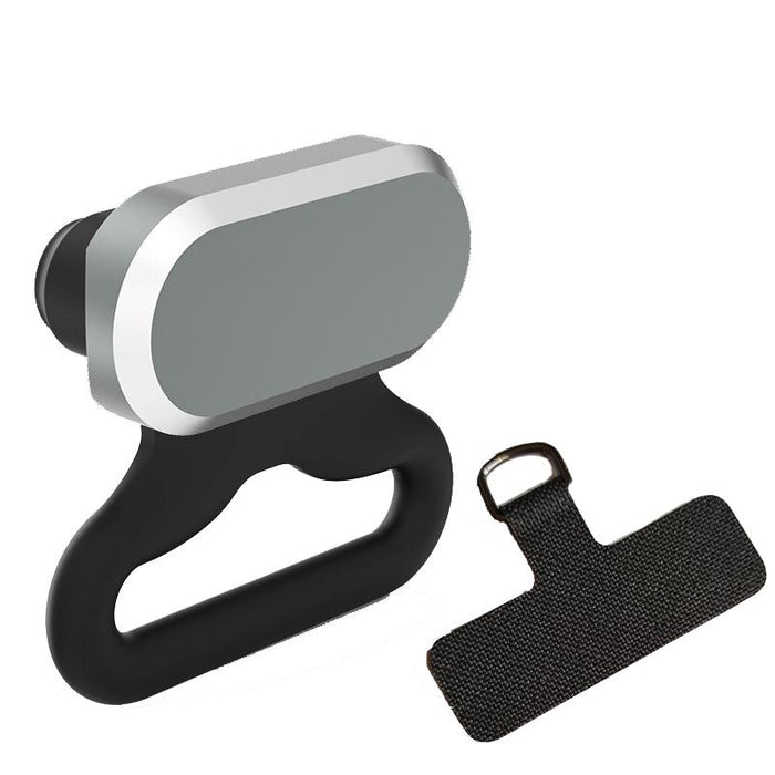 2 In 1 Phone Charger Dust Plug + Lanyard Set Black