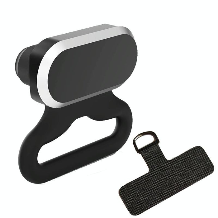 2 In 1 Phone Charger Dust Plug + Lanyard Set Black