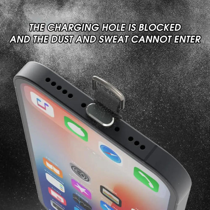 2 In 1 Phone Charger Dust Plug + Lanyard Set Black