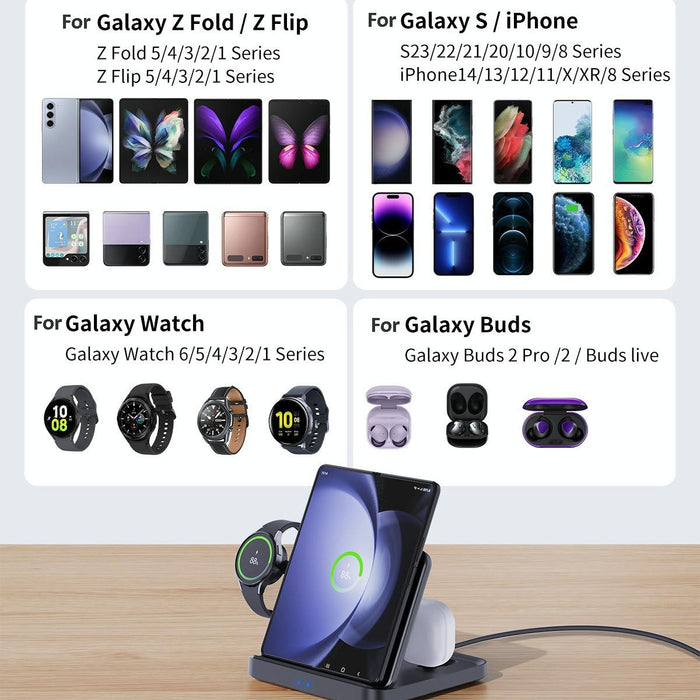 3 In 1 Wireless Charger For Samsung Galaxy Z Fold Black