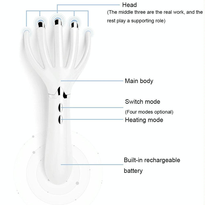 Heated Vibration Head Massager Mini Electric Comb Pearl White